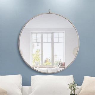 Elegant Decor Rowan 32" Round Metal Frame Hooked Mirror in Silver
