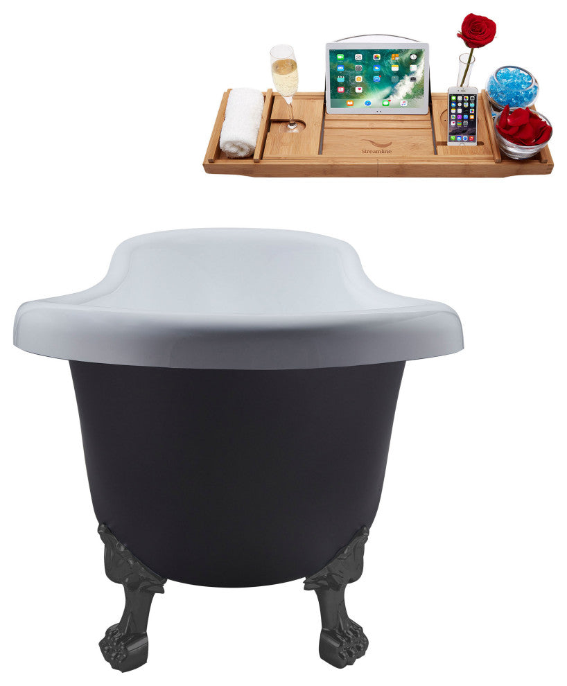 61" Streamline N484BGM-IN-BL Clawfoot Tub and Tray With Internal Drain