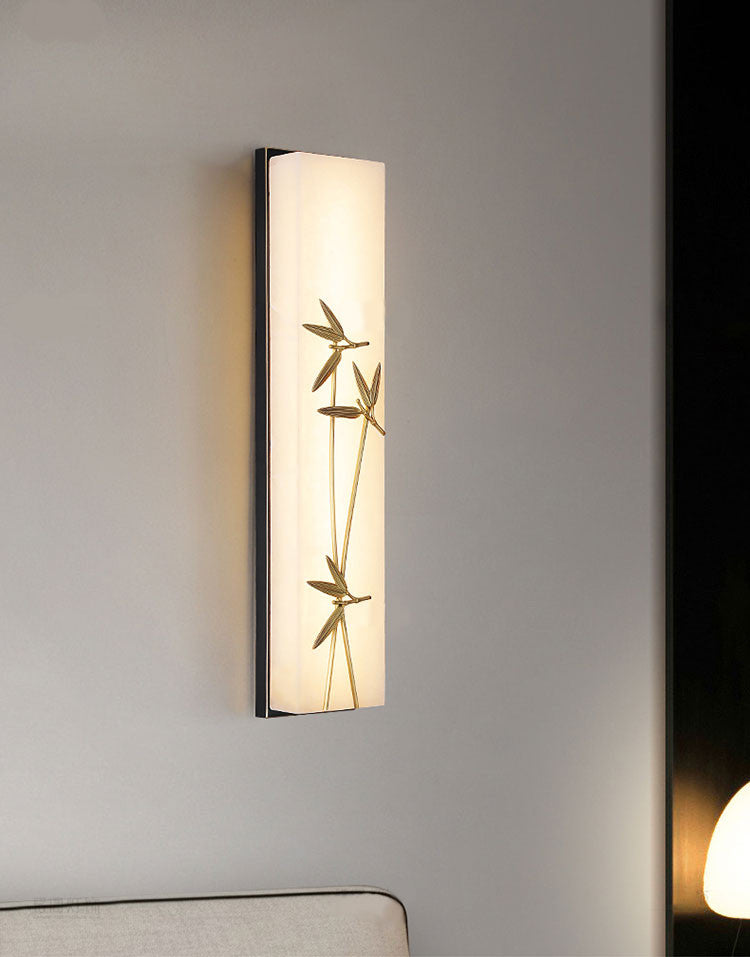 Creative Marble Wall Lamp in Chinese Style for Living Room, Bedroom, Bamboo Leaves