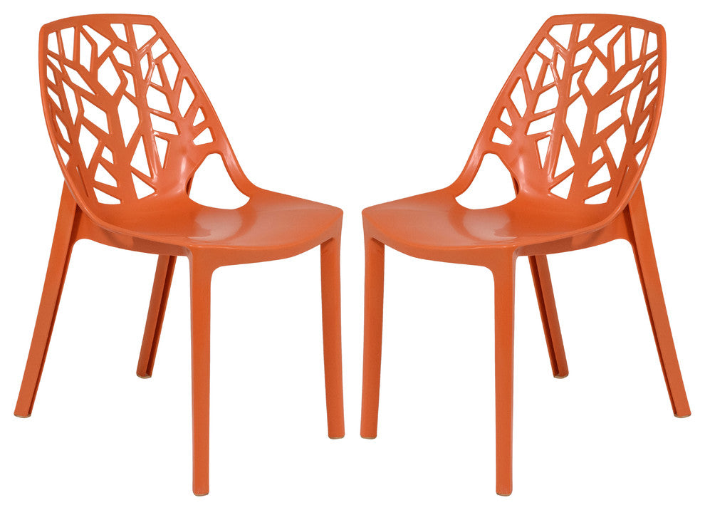 Leisuremod Cornelia Hollow Back Dining Side Chair, Set of 2, Orange