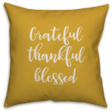 Grateful Thankful Blessed in Mustard 18x18 Throw Pillow