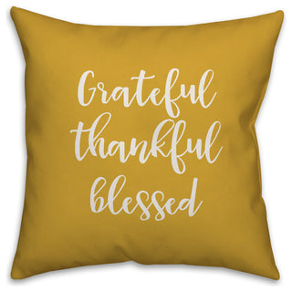 Grateful Thankful Blessed in Mustard 18x18 Throw Pillow
