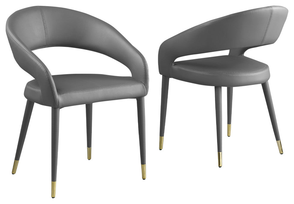 Joel Faux Leather Contemporary Dining Chair With Gold Accents, Set of 2, Grey