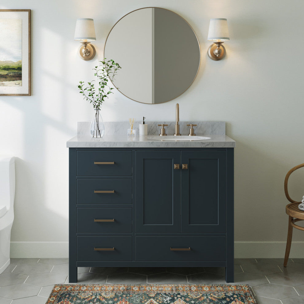 Ariel Cambridge 43" Right Offset Oval Sink Midnight Blue Vanity, No Mirror