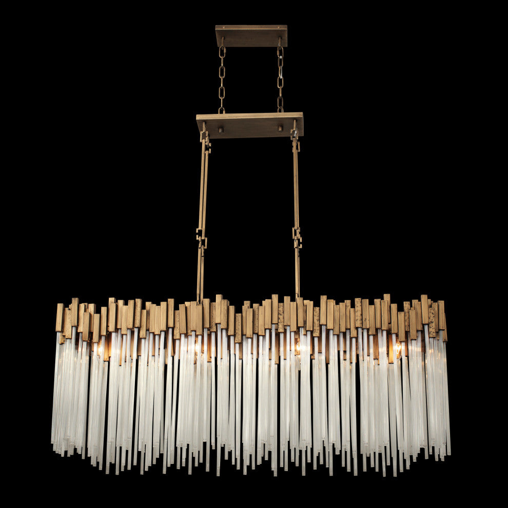 Matrix 8 Light Linear Pendant in Havana Gold with Clear Fluted Glass