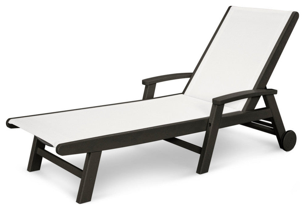 Coastal Chaise With Wheels, Black / White Sling