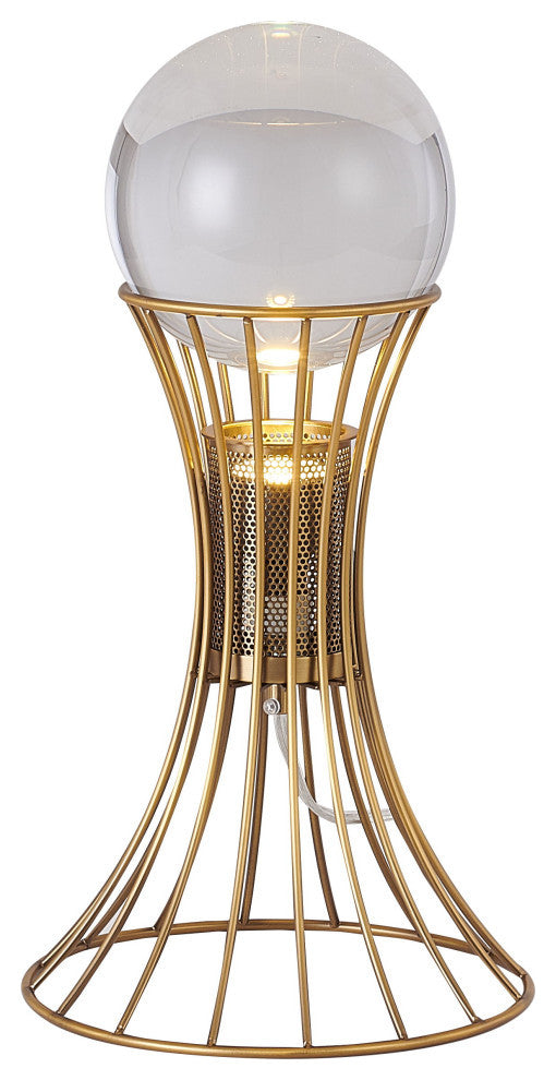 Antique Brass Metal Table Lamp With A Clear Crystal Ball