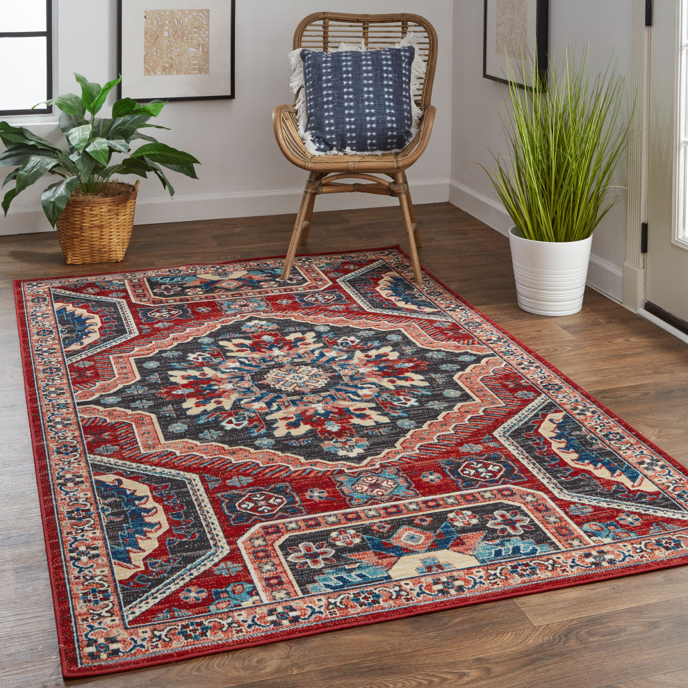 Weave & Wander Kezia Rug, True Red/River Blue, 7ft-9in x 10ft-6in