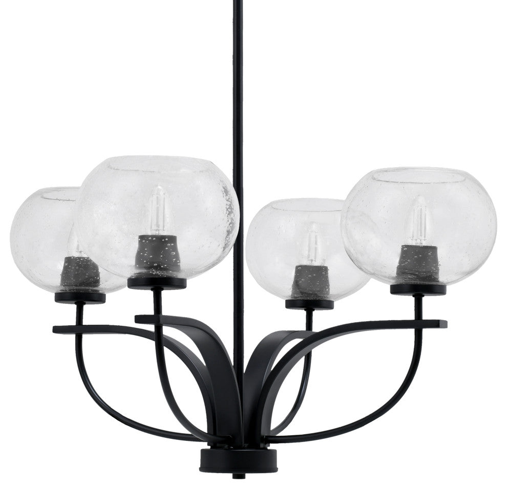 Cavella 4 Light Chandelier, Matte Black Finish, 7" Clear Bubble Glass