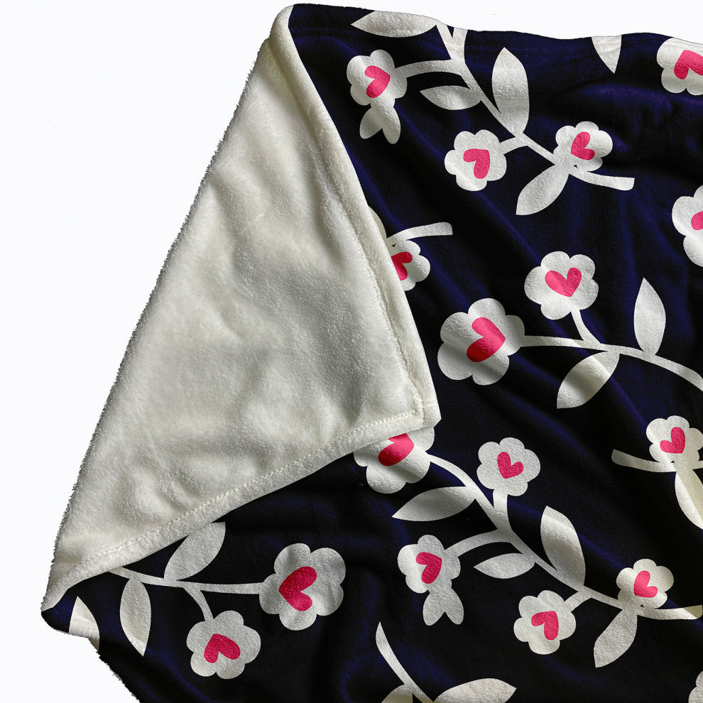60x80" Valentines Floral Throw Blanket, Navy