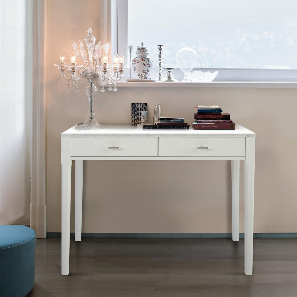 Meno 36" Rectangular Italian Carrara White Marble Console Table, White