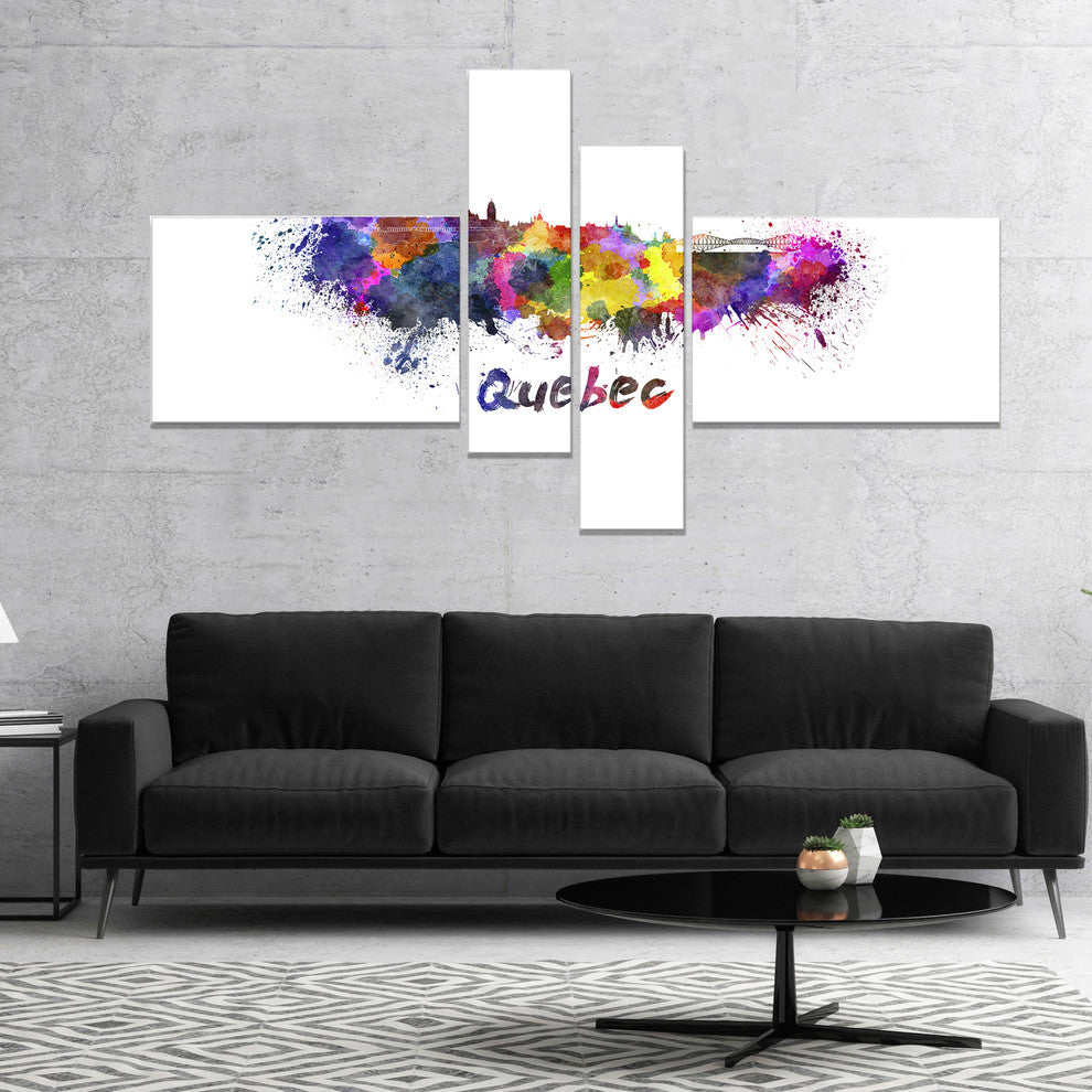 Quebec Skyline, Cityscape Canvas Artwork Print, 60"x32", 4 panels
