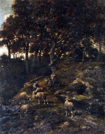 Charles Emile Jacque Shepherd and his Flock, Gallery Wrapped Canvas, 21"x28"