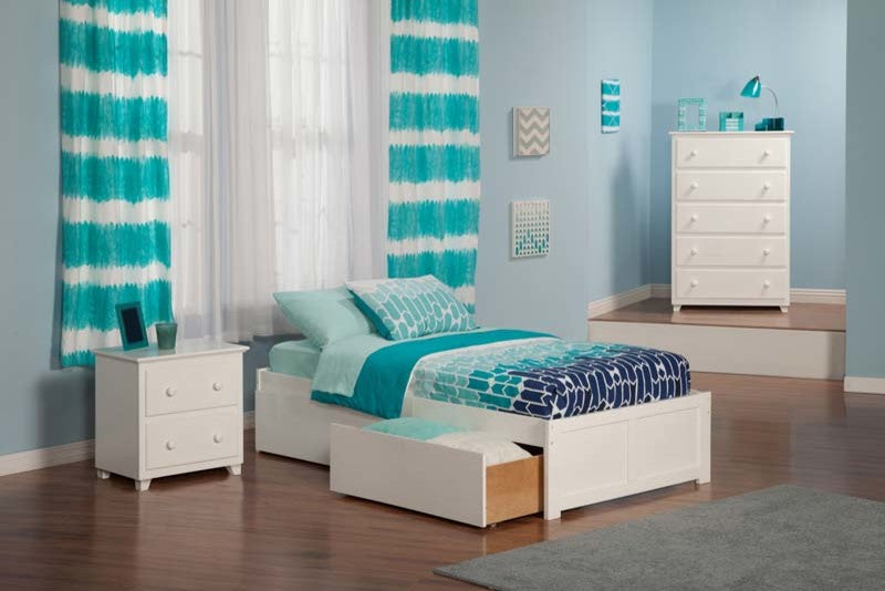 Concord Flat Panel Footboard With 2 Urban Bed Drawers, White, Twin XL
