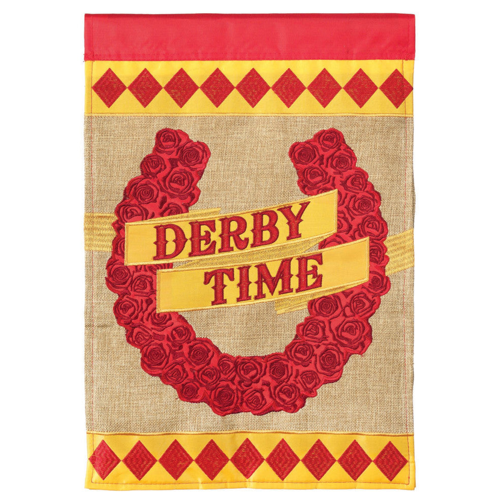 Flag  Double Applique  Horse Shoe Of Roses Burlap  Large