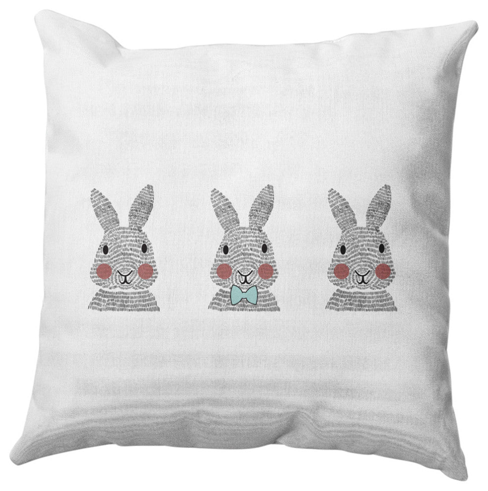 Bunny Triplets Easter Decorative Throw Pillow, Wave Top Blue, 26x26"