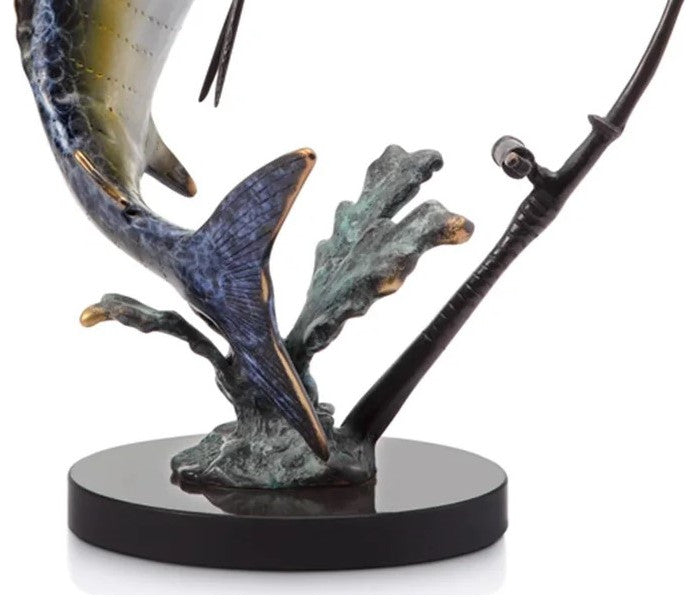 Hand Painted Fighting Marlin with Tackle Statue 15 Inch