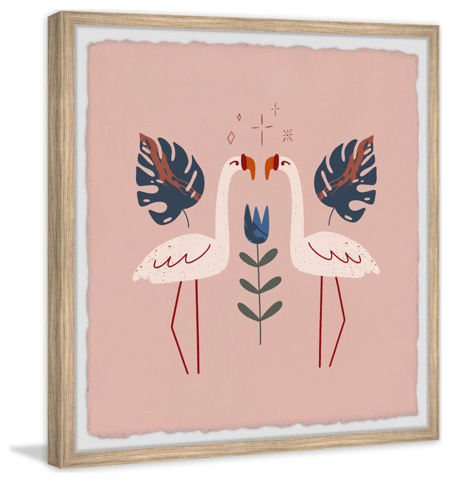 "Flamingo Pair" Framed Painting Print, 32x32