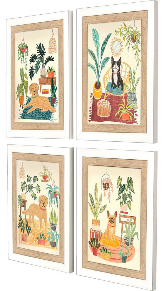Urban Jungle Dogs Framed Art, 4-Piece Set