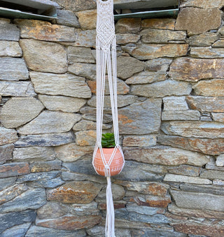 43" Hanging Macrame  With Aztec Ceramic Pot, Orange