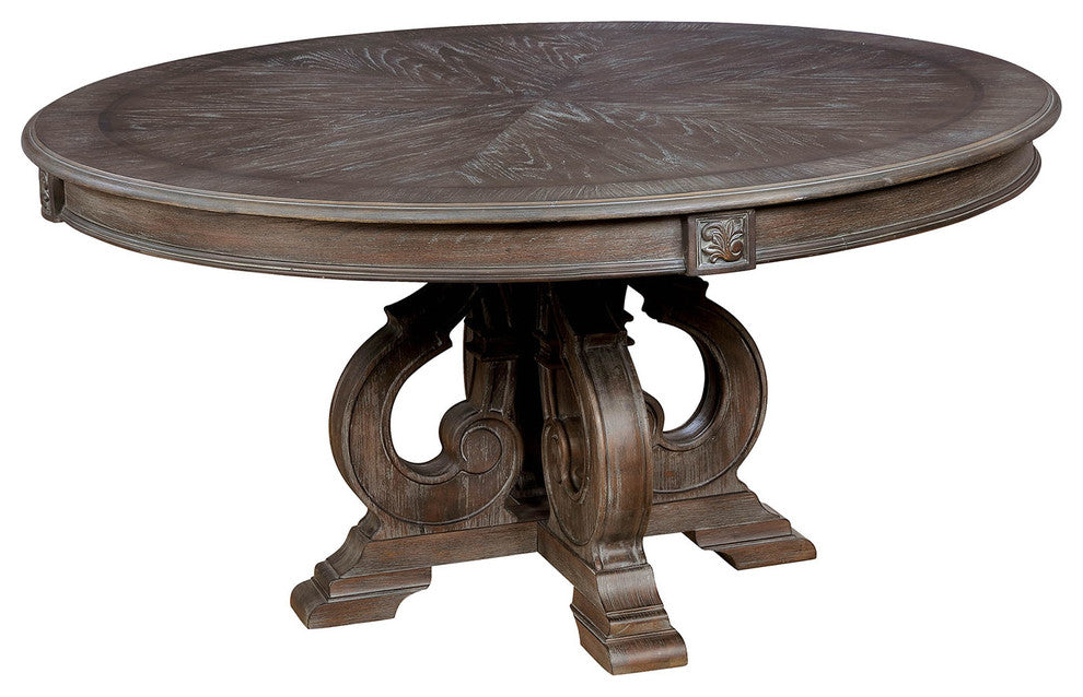 Solid Wood Round Dining Table With Pedestal Base, Rustic Brown