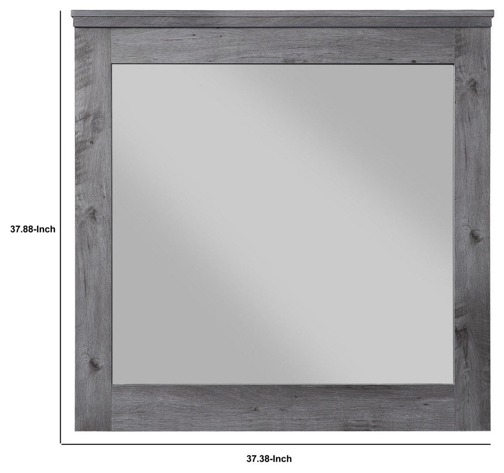 Benzara BM232989 Traditional Wooden Wall Mirror With Rustic Style, Gray