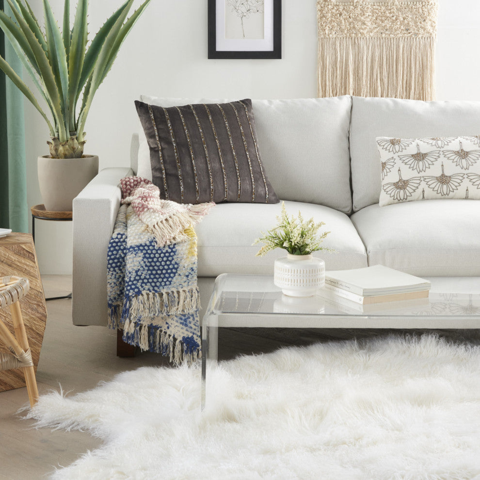 Glam Dark Gray and Gold Accent Throw Pillow With Beaded Details