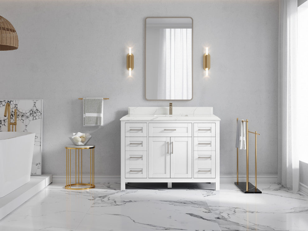 Cambridge 48 Single Sink Bath Vanity in White 1.5" Calacatta Laza