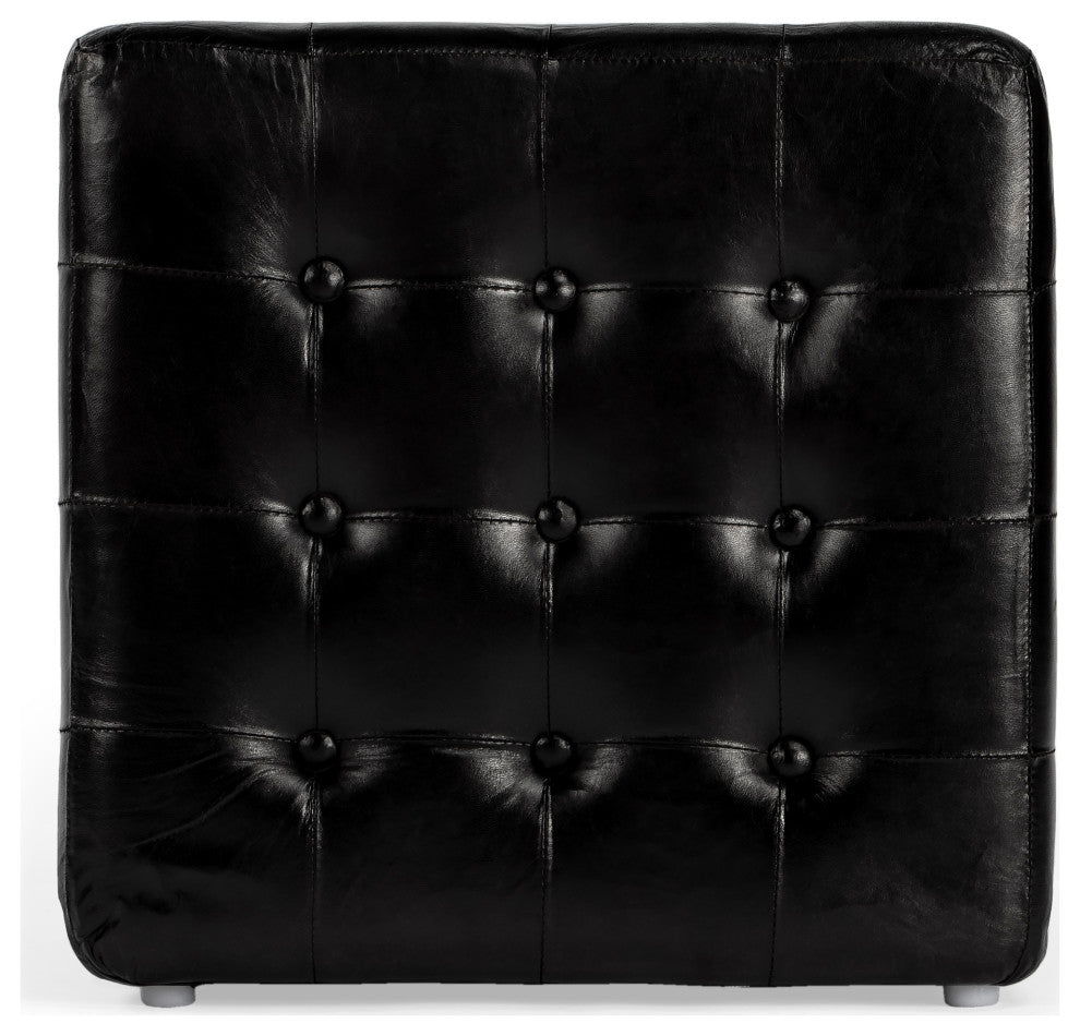 Butler Leon Leather Ottoman, Black