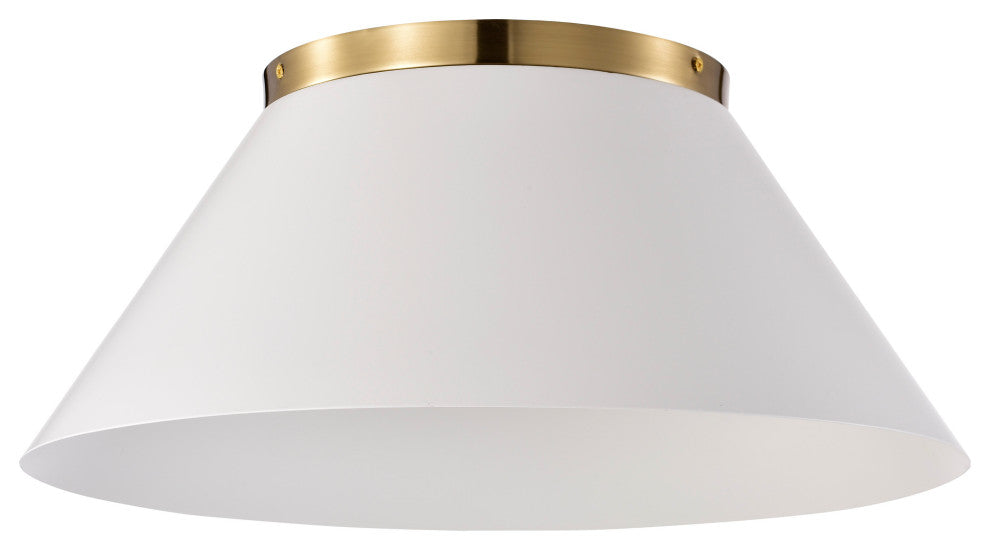 Dover 3-Light Large Flush Mount Fixture, White With Vintage Brass