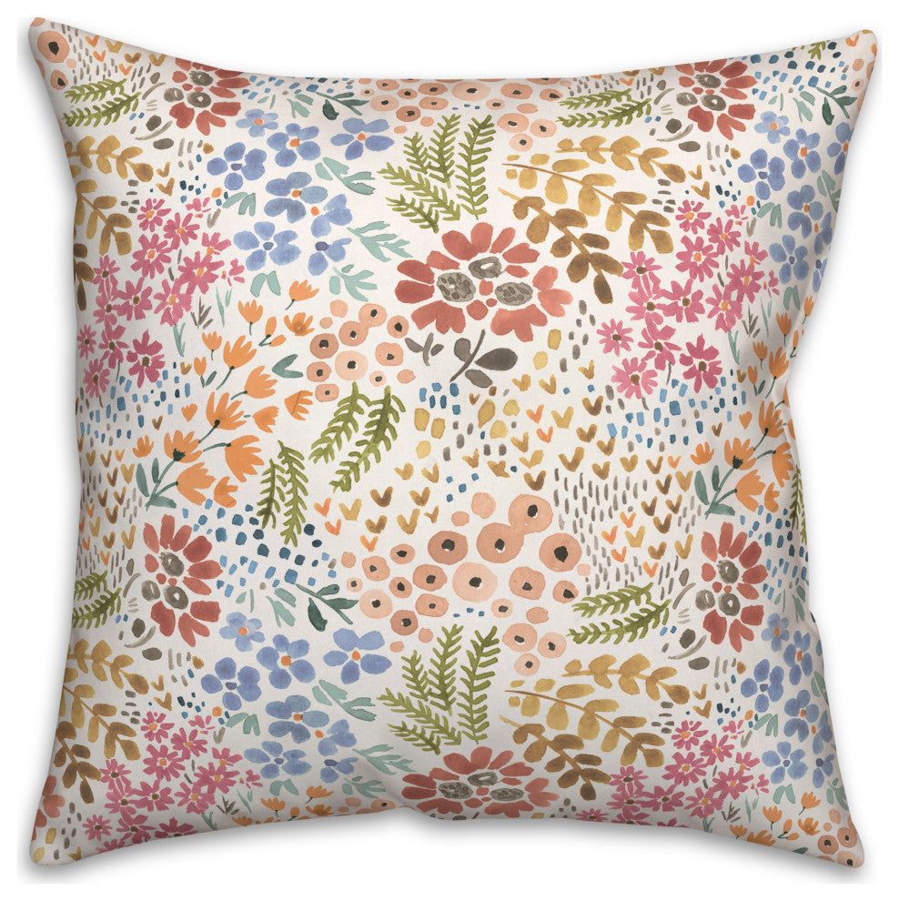 Wild Flower Floral on White 18x18 Spun Poly Pillow