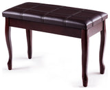 Costway Solid Wood PU Leather Piano Bench Padded Double Duet Seat Storage Brown