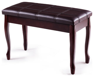 Costway Solid Wood PU Leather Piano Bench Padded Double Duet Seat Storage Brown