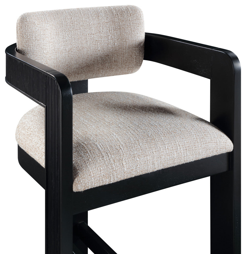 Sacha Upholstered Bar and Counter Stool, Beige, Linen Textured Fabric, Black