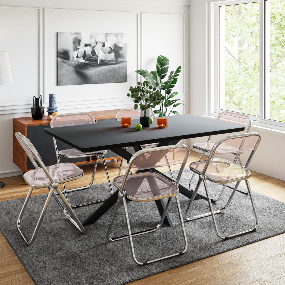 LeisureMod Lawrence 7-Piece Dining Set With Chairs and Dining Table, Rose Pink