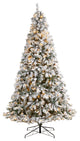 9' Flocked White River Mountain Pine Christmas Tree With Pinecones, 650 LEDs