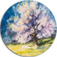 Blooming Cherry Tree Blue, Floral Watercolor Disc Metal Artwork, 23"