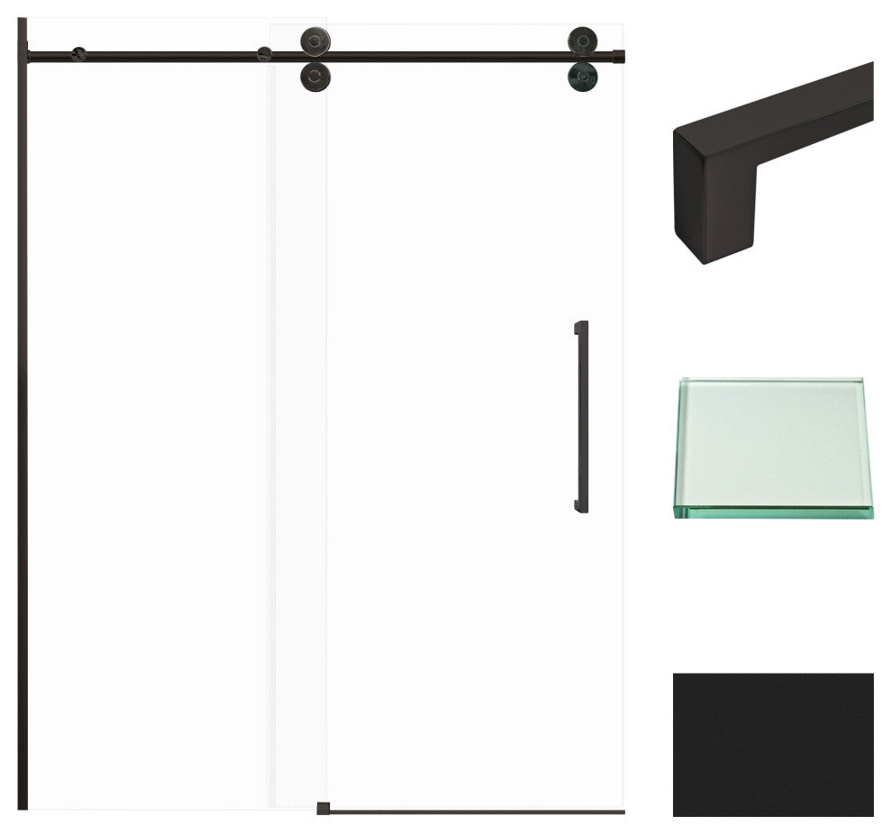 Teegan Plus Sliding Shower Door, Fixed, Clear Glass, Matte Black, Sabrina