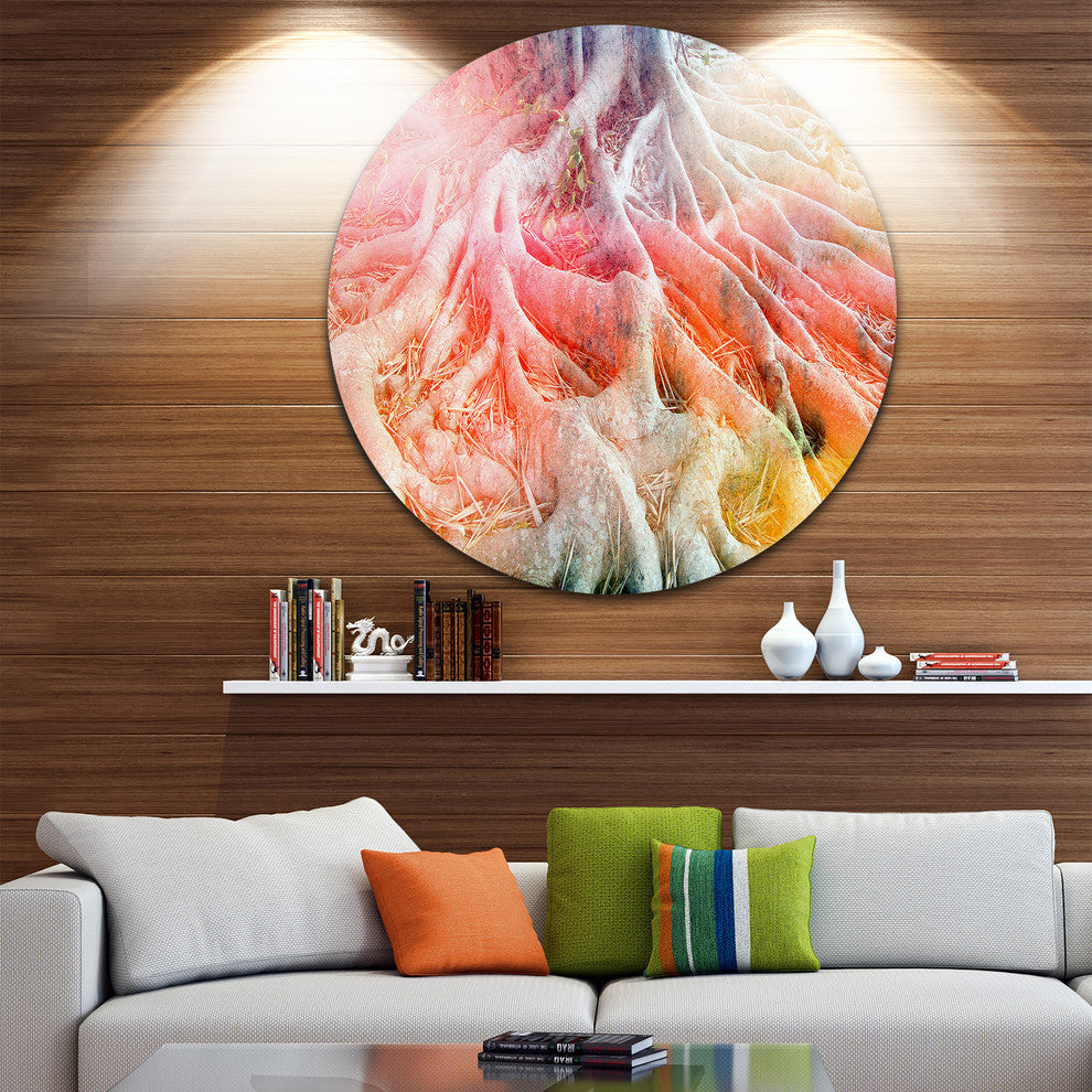 Retro Tree Roots Watercolor, Trees Painting Round Metal Wall Art, 11"