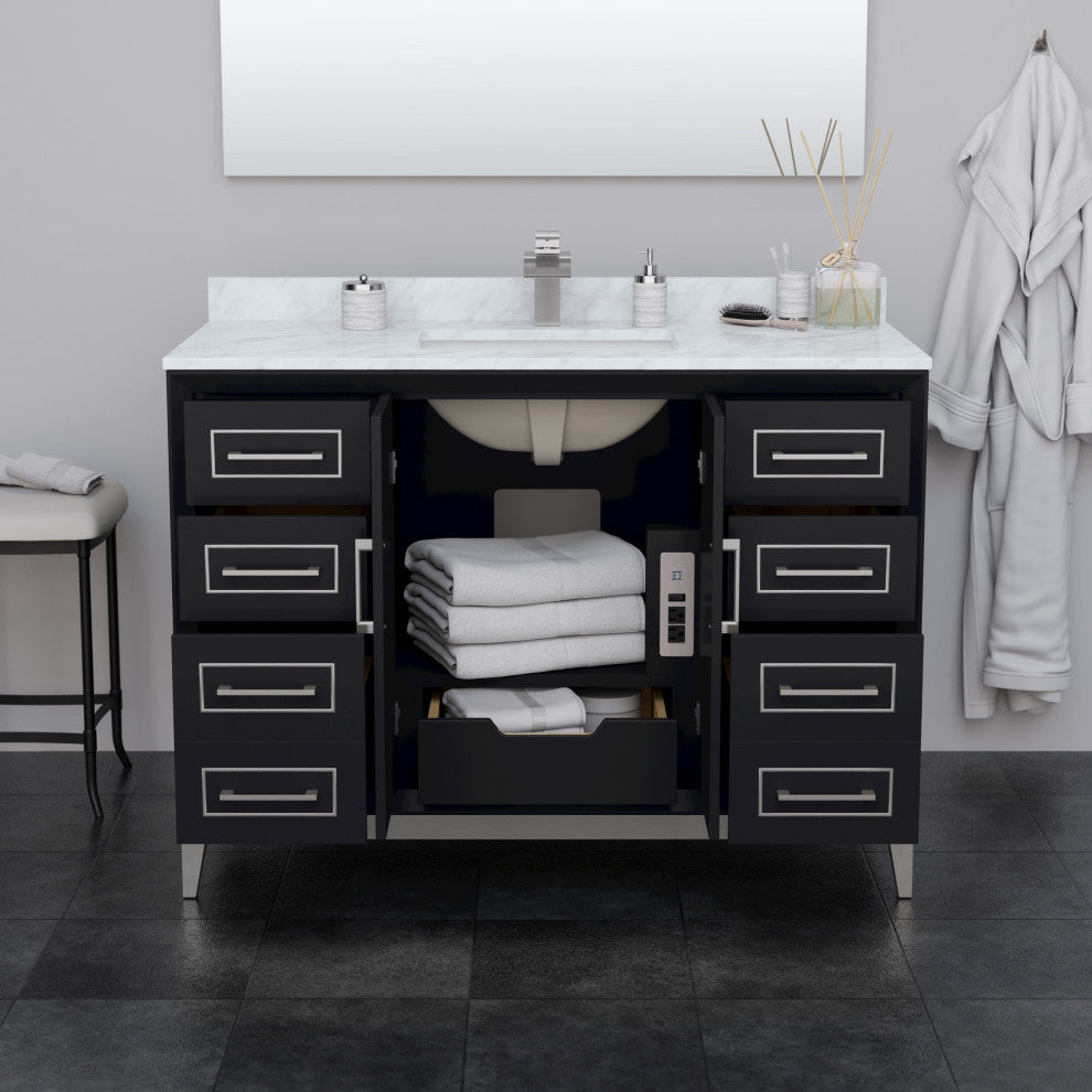 Marlena 48" Black Single Vanity, Quartz Top, 1-Hole, Nickel Trim