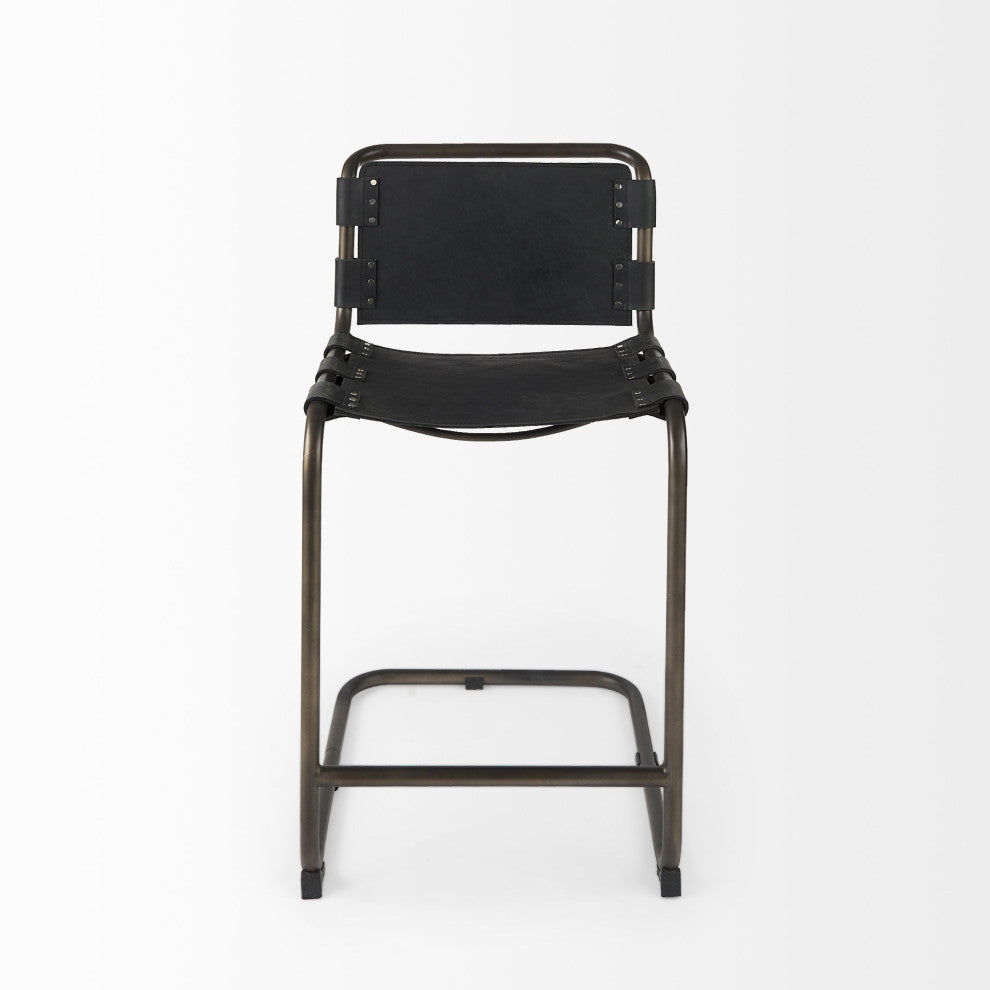 Berbick 21L x 25W x 38H Black Leather With Iron Frame Counter Stool
