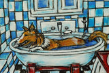 "Sheltie Bath" Painting Print on Wrapped Canvas, 36"x24"