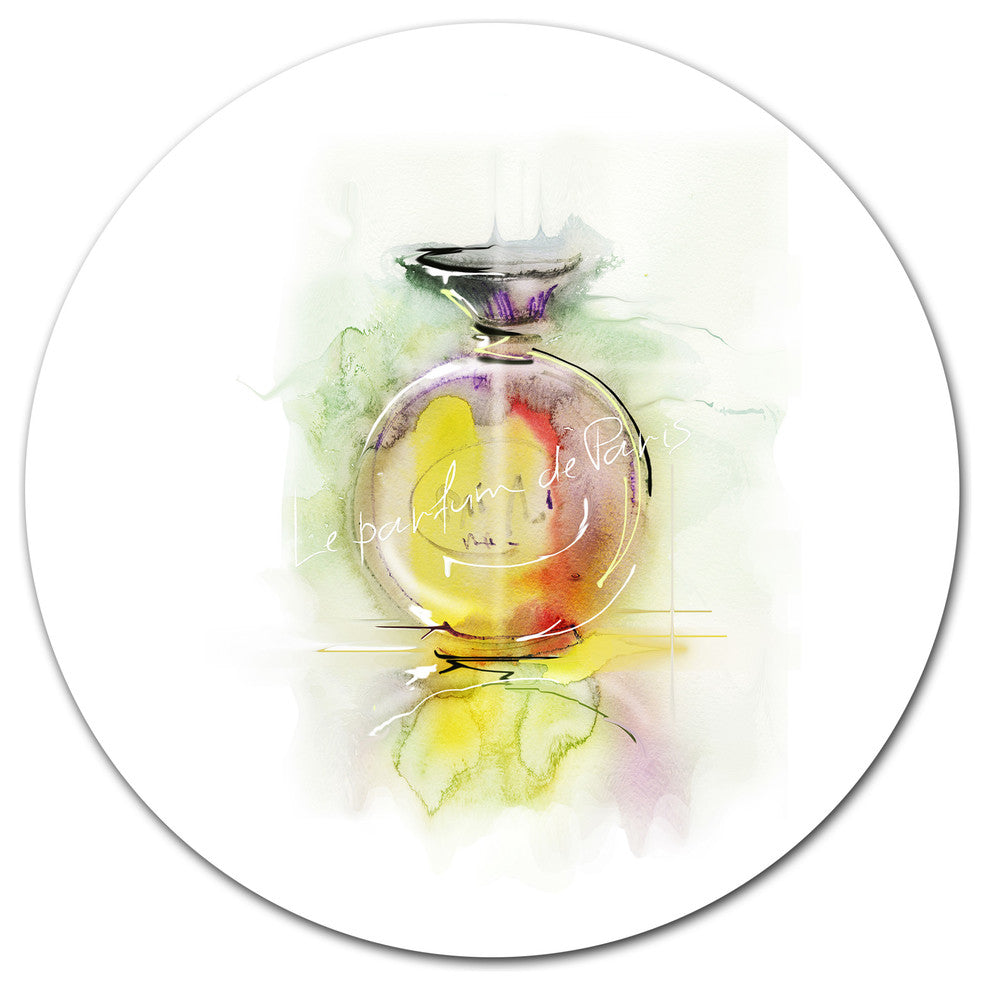 Perfume Bottle Watercolor, Animal Large Disc Metal Wall Art, 38"