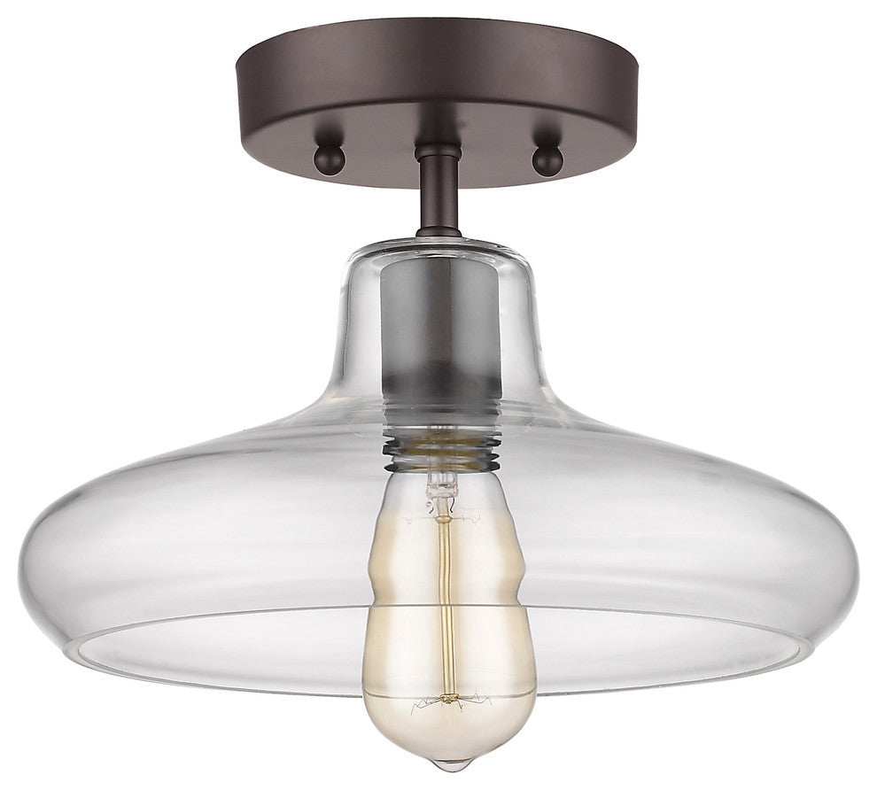 DICKENS Industrial-style 1 Light Rubbed Bronze Semi-flush Ceiling Fixture 11"