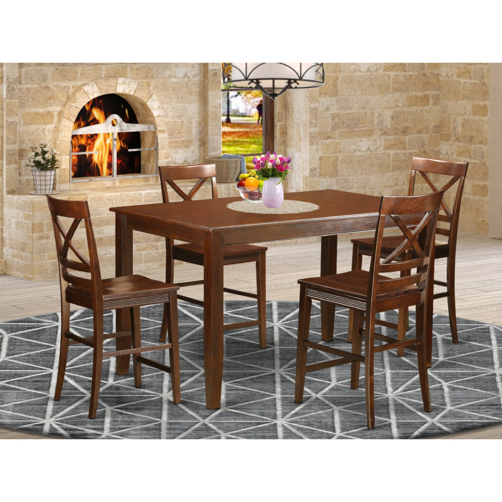 Duqu5H-Mah-W, 5-Piece Counter Height Pub Set, Small Table and 4 Chairs