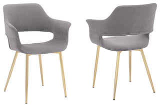 Gigi Grey Velvet Dining Room Chair with Gold Metal Legs - Set of 2