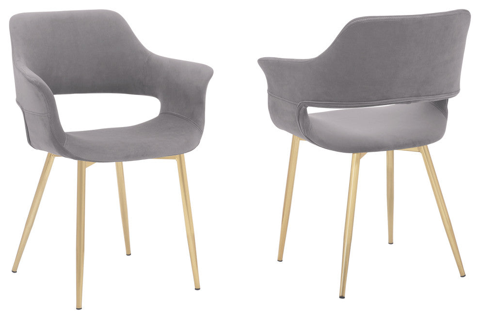Gigi Grey Velvet Dining Room Chair with Gold Metal Legs - Set of 2