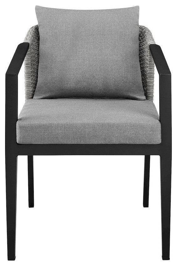 Outdoor Patio Dining Chairs in Aluminum and Wicker with Gray Cushions - Set of 2