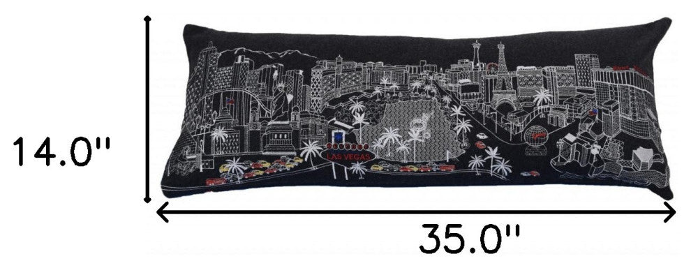 35" Black as Vegas Nighttime Skyline Lumbar Decorative Pillow