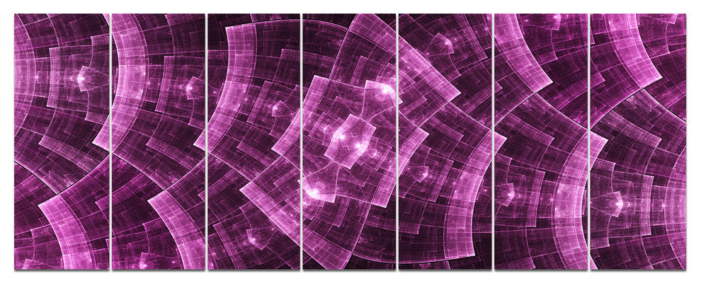 Purple Metal Protective Grids, Abstract Wall Art Canvas, 83"x32", 7 Panels